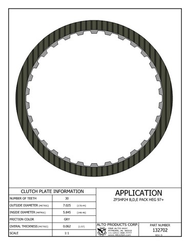 Alto Products Corp 132702 Friction Clutch For ZF