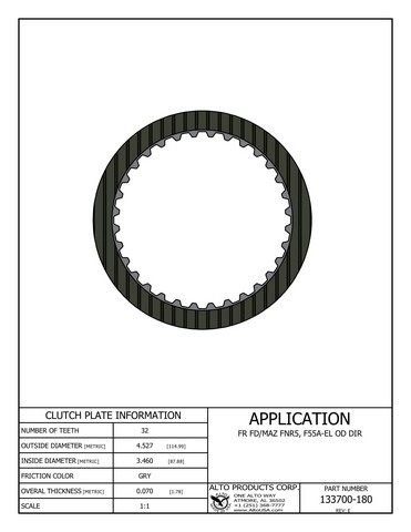 Alto Products Corp 133700-180 Friction Clutch For MAZDA, FORD
