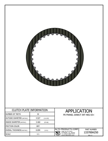 Alto Products Corp 133700A250 Friction Clutch For MAZDA, FORD