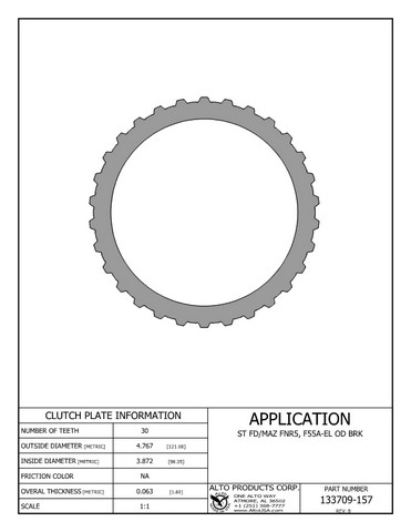 Alto Products Corp 133709-157 Steel Clutch For MAZDA, FORD