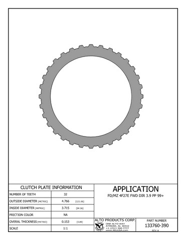 Alto Products Corp 133760-390 Steel Clutch For MAZDA, FORD
