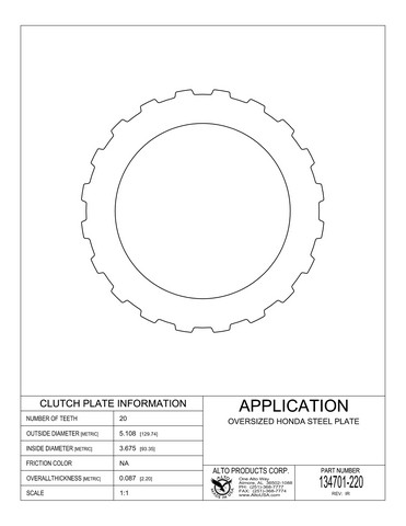 Alto Products Corp 134701-220 Steel Clutch For HONDA