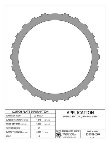 Alto Products Corp 135709-240 Steel Clutch For SUBARU