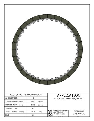 Alto Products Corp 136706-190 Friction Clutch For TOYOTA