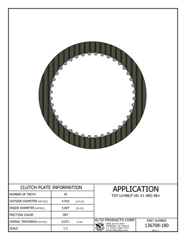Alto Products Corp 136708-180 Friction Clutch For TOYOTA