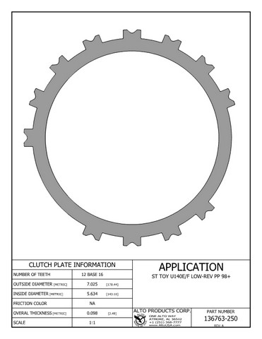 Alto Products Corp 136763-250 