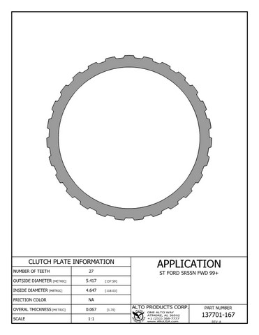 Alto Products Corp 137701-167 Steel Clutch For FORD