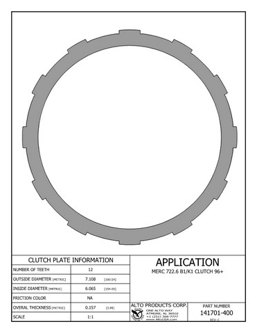 Alto Products Corp 141701-400 Steel Clutch For MERCEDES
