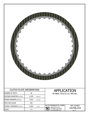 Alto Products Corp 141706-214 Friction Clutch For MERCEDES