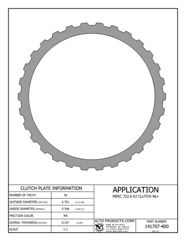 Alto Products Corp 141707-400 Steel Clutch For MERCEDES