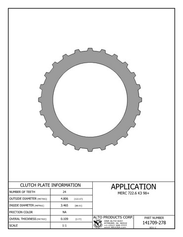 Alto Products Corp 141709-278 Steel Clutch For MERCEDES