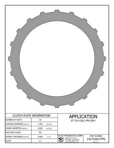 Alto Products Corp 141715A177PS Steel Clutch For MERCEDES