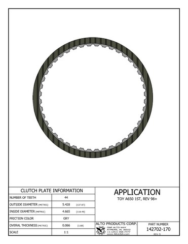 Alto Products Corp 142702-170 Friction Clutch For TOYOTA