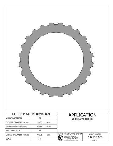 Alto Products Corp 142705-180 Steel Clutch For TOYOTA