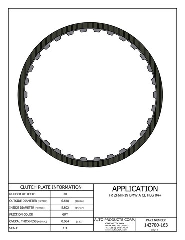Alto Products Corp 143700-163 Friction Clutch For ZF