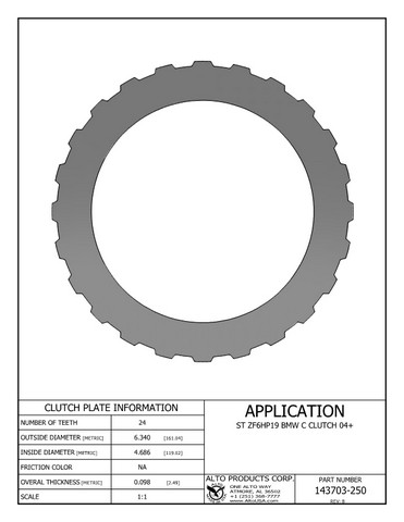 Alto Products Corp 143703-250 Steel Clutch For ZF
