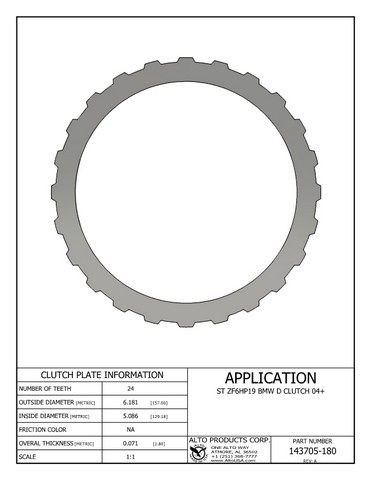 Alto Products Corp 143705-180 Steel Clutch For ZF