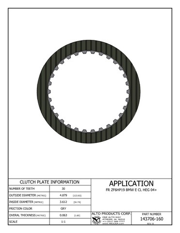 Alto Products Corp 143706-160 Friction Clutch For ZF