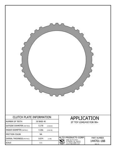 Alto Products Corp 144701-188 Steel Clutch For TOYOTA