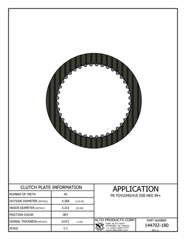 Alto Products Corp 144702-180 Friction Clutch For TOYOTA