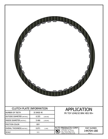 Alto Products Corp 144704-180 Friction Clutch For TOYOTA