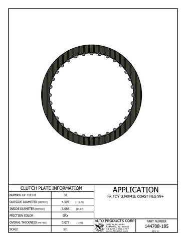 Alto Products Corp 144708-185 Friction Clutch For TOYOTA