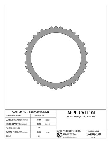 Alto Products Corp 144709-178 Steel Clutch For TOYOTA