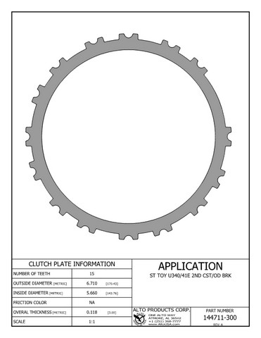 Alto Products Corp 144711-300 Steel Clutch For TOYOTA
