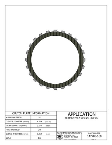Alto Products Corp 147705-160 Friction Clutch For MERCEDES