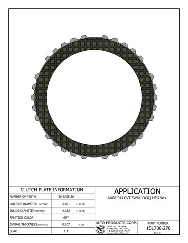 Alto Products Corp 151700-270 Friction Clutch For VOLKSWAGEN, AUDI