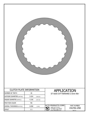 Alto Products Corp 151701-250 Steel Clutch For VOLKSWAGEN, AUDI