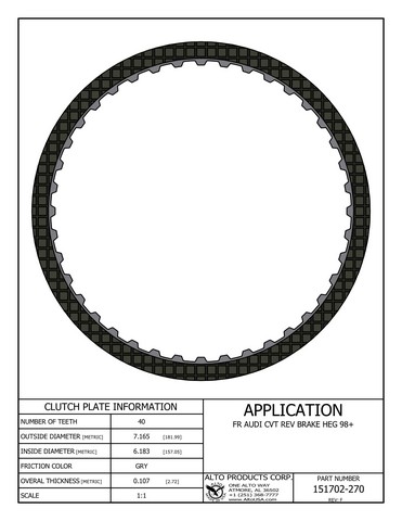 Alto Products Corp 151702-270 Friction Clutch For VOLKSWAGEN, AUDI