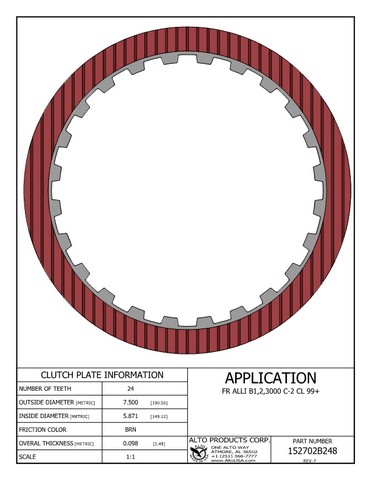Alto Products Corp 152702B248 Friction Clutch For ALLISON