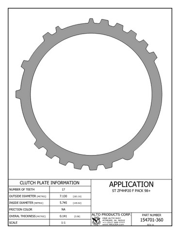 Alto Products Corp 154701-360 Steel Clutch For ZF