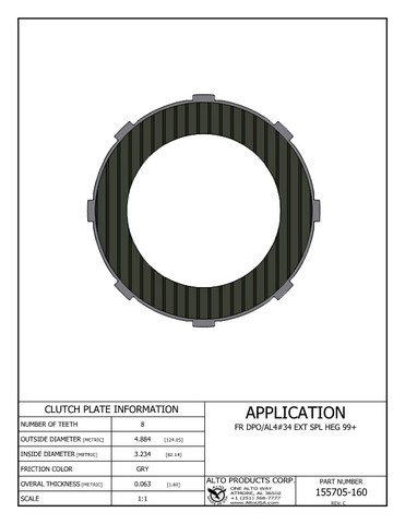 Alto Products Corp 155705-160 Friction Clutch For RENAULT