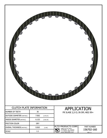 Alto Products Corp 156702-160 Friction Clutch For GM
