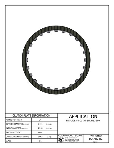 Alto Products Corp 156716-160 Friction Clutch For GM