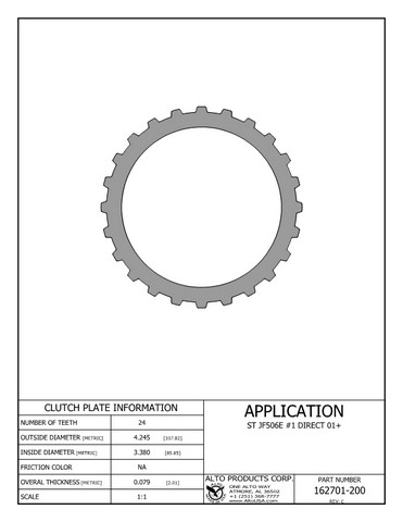 Alto Products Corp 162701-200 Steel Clutch For VOLKSWAGEN, FORD, NISSAN, MAZDA