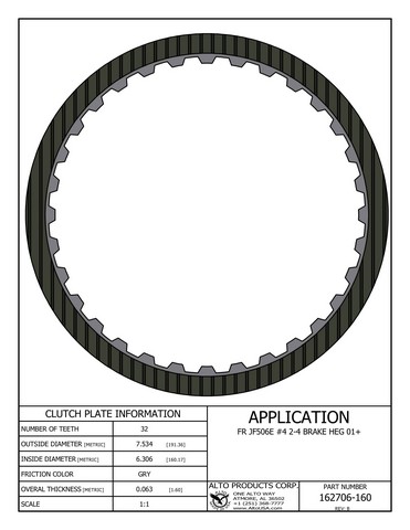 Alto Products Corp 162706-160 Friction Clutch For VOLKSWAGEN, FORD, NISSAN, MAZDA