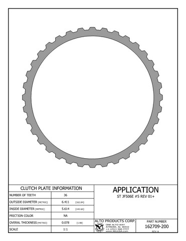 Alto Products Corp 162709-200 Steel Clutch For VOLKSWAGEN, FORD, NISSAN, MAZDA