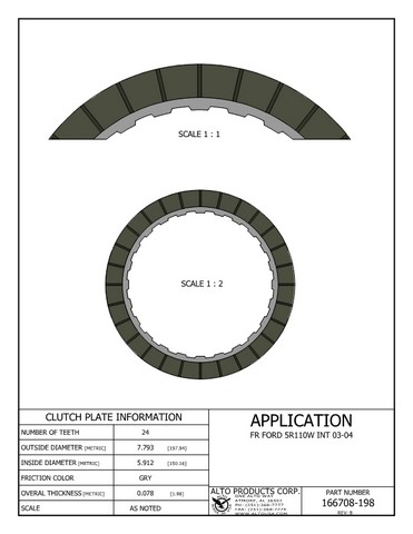 Alto Products Corp 166708-198 Friction Clutch For FORD