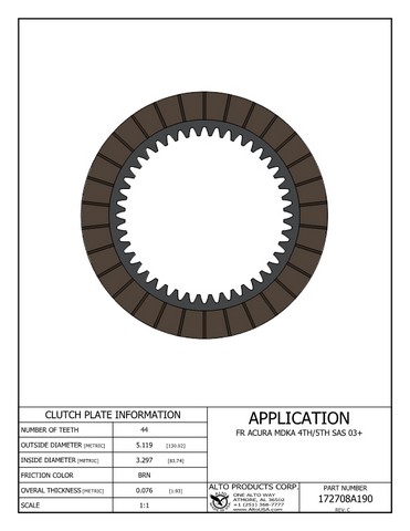 Alto Products Corp 172708A190 Friction Clutch For GM,HONDA