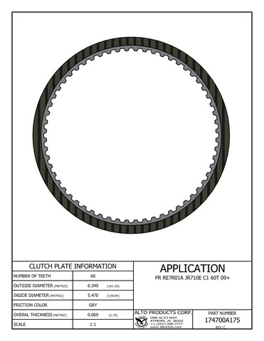 Alto Products Corp 174700A175 Friction Clutch For NISSAN
