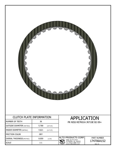 Alto Products Corp 174706A152 Friction Clutch For NISSAN