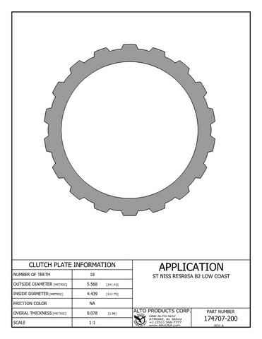 Alto Products Corp 174707-200 Steel Clutch For NISSAN,SUBARU