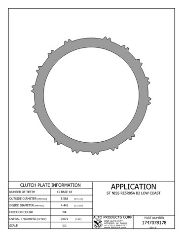 Alto Products Corp 174707B178 Steel Clutch For NISSAN