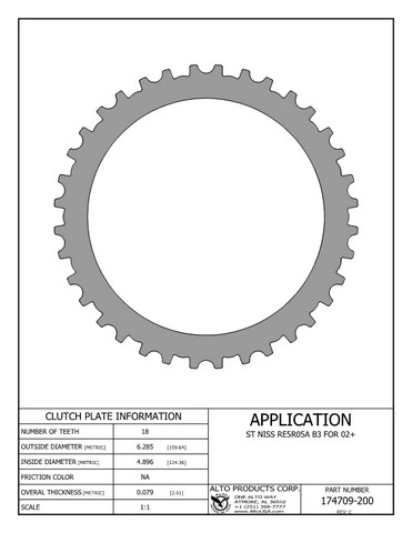 Alto Products Corp 174709-200 Steel Clutch For NISSAN,SUBARU