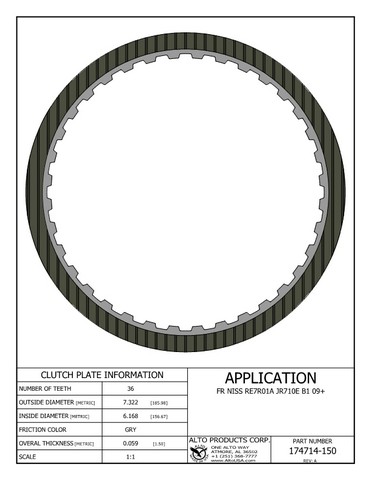 Alto Products Corp 174714-150 Friction Clutch For NISSAN