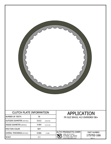 Alto Products Corp 175702-166 Friction Clutch For SUZUKI