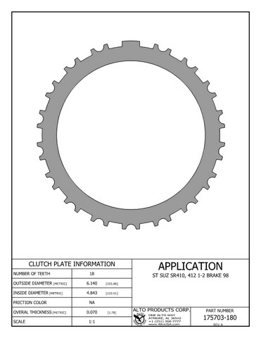 Alto Products Corp 175703-180 Steel Clutch For SUZUKI